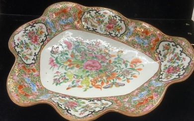 Antique Asian Chinoiserie Footed Porcelain Dish