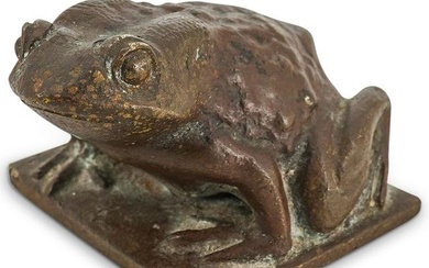 Antique Bronze Frog Figurine Paperweight
