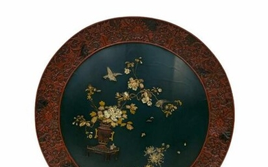 Antique Chinese Cinnabar Inlaid Plaque
