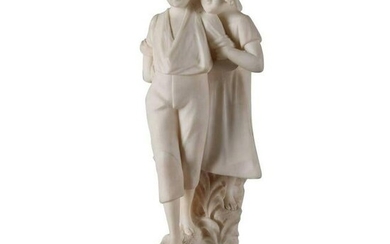 Antique Figural Carved Alabaster Sculpture of Couple
