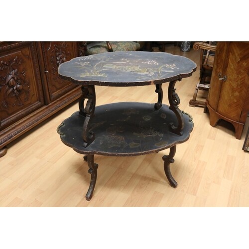 Antique French chinoiserie decorated two tiered tea table wi...
