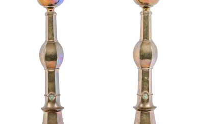 Antique Pair of English Brass Altar Candlesticks