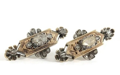 Antique Victorian Long Diamond Drop Stud Earrings 14K Rose Gold Silver 5.53 Gram