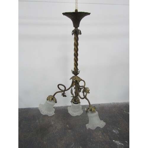 Antique Victorian gilt metal chandelier / pendant with 4 gla...