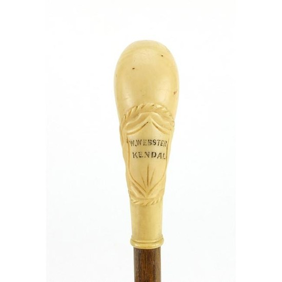 Antique carved ivory walking stick pommel engraved W