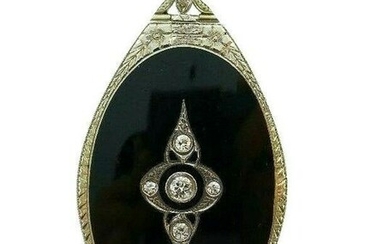 Art Deco 18K White Gold Black Onyx Diamond Locket