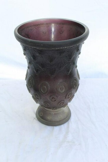 Art Deco Design Amethyst Color Acid Cut Glass Vase