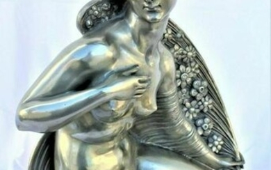 Art Deco Nude Sculpture Girl with, Silvered cape