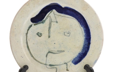 Asger Jorn: Figure composition. Signed and dated Jorn - 53. Glazed earthenware plate. Diam. 17 cm.