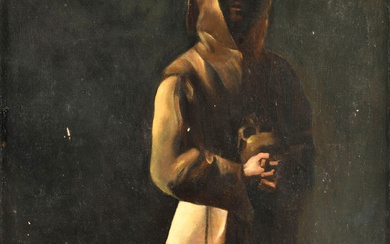 Attribué à Ernest MEISSONIER (Lyon, 1815 - Paris, 1891) Portrait d’un moine tenant une vanité,...
