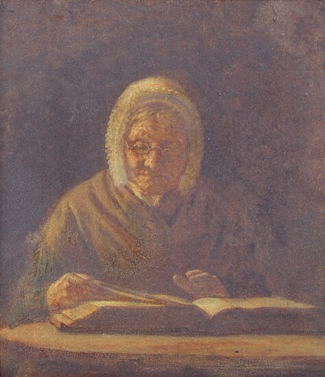 Attributed to Sydney Morrish (British, 1836-1894),Portrait of a lady reading, oil on panel