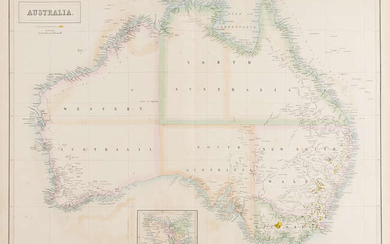 Australia.- Gold mining.- Black (Adam and Charles) Austalia [Gold districts marked], [c. 1850]; and six others showing Australian gold mines, 19th century (7).