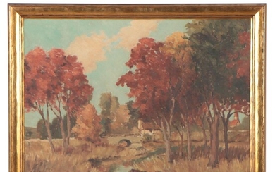 Autumn Landscape Oil Painting, Mid-20th Century