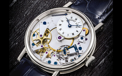 BREGUET. AN 18K WHITE GOLD SEMI-SKELETONISED WRISTWATCH WITH POWER RESERVE LA TRADITION MODEL, REF. 7027