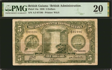 BRITISH GUIANA. The Government of British Guiana. 5 Dollars, 1938. P-14a. PMG Very Fine 20.