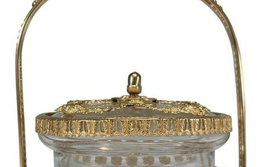 Baccarat style French gilt bronze & glass handle jar