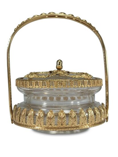 Baccarat style French gilt bronze & glass handle jar