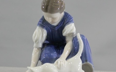Bing & Grondahl Denmark Porcelain Girl w/ Cat Figurine