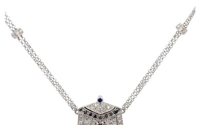 Black & White Diamond Purse Pendant Necklace 18K White Gold