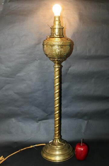 Brass embossed converted oil lamp