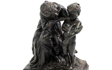 Bronze Mother Consoling A Child Figure Sculpture