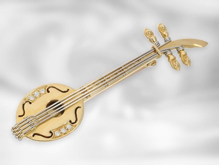 Brooch/Pin: handmade golden 'miniature string instrument' as brooch...