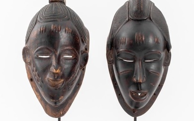 Buale Mblo Carved Wood Portrait Masks, 2