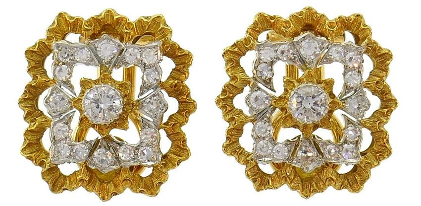 Buccellati Diamond Gold Clip-On EARRINGS Studs 1980s