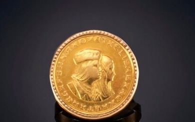 CATHOLIC KINGS' COIN RING ON AN 18K PINK GOLD FRAME. Price: 200,00 Euros. (33.277 Ptas.)
