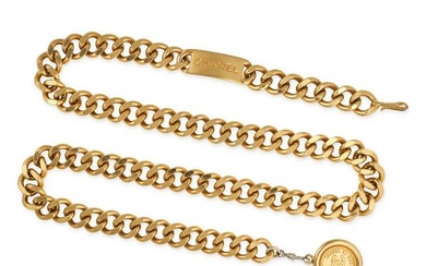 CHANEL VINTAGE CHAIN BELT Condition grade B. 24ct gold plated vintage chain link belt with meda...