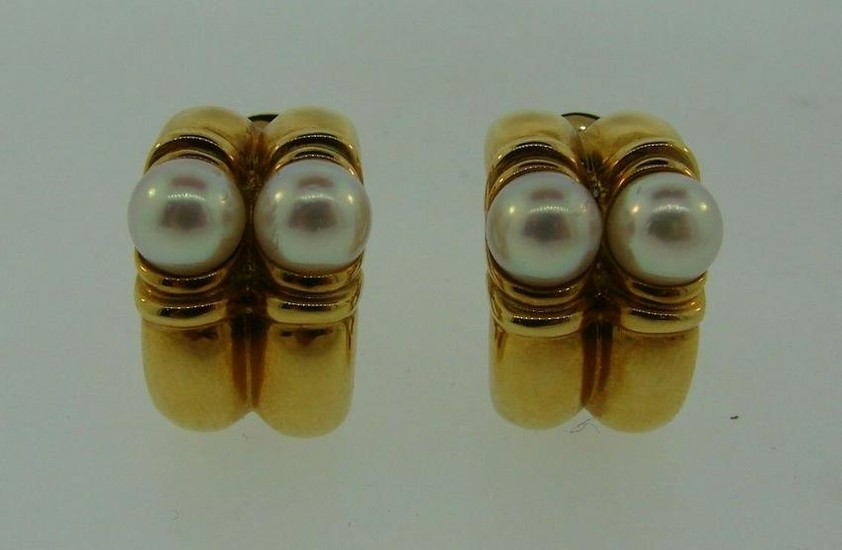 CHIC Bulgari 18k Yellow Gold & Pearl Earrings