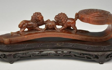 CHINESE CARVED CARNELIAN RUYI SCEPTER ON STAND