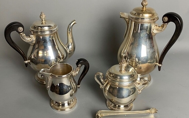CHRISTOFLE - Service à thé et café en métal argenté, prise en ébène comprenant :...