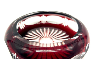 CLASSIC VINTAGE MAGNIFICANCE: BOHEMIAN CRYSTAL ASHTRAY - RUBY RED AND CLEAR.