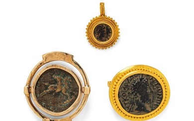 COLLECTION OF YELLOW GOLD AND COIN MOTIF JEWELRY