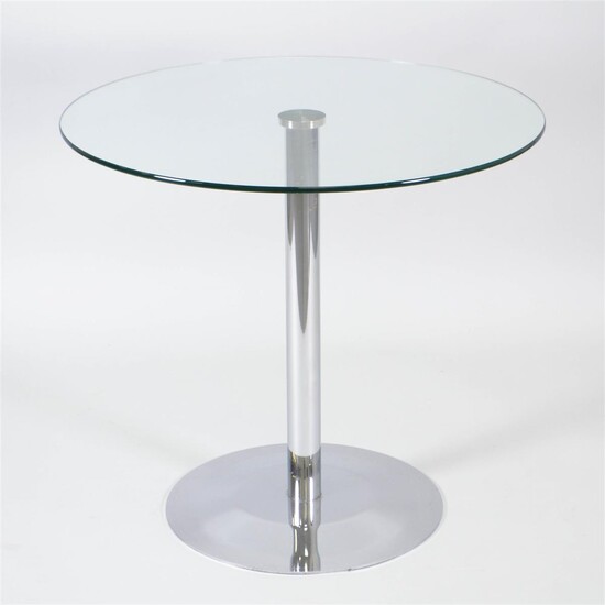 CONTEMPORARY CHROME AND GLASS BREAKFAST TABLE