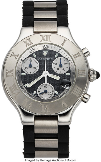 Cartier Chronograph, Stainless Steel Circa 2000's Case: 38.5 mm,...