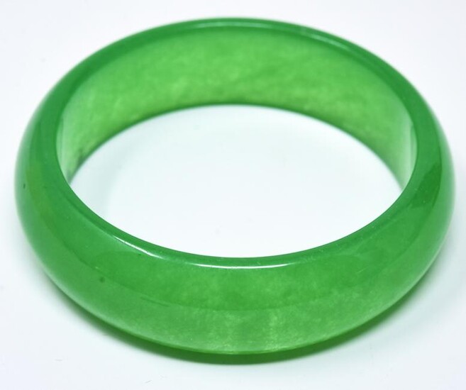 Carved Chinese Green Jadeite Bangle Bracelet