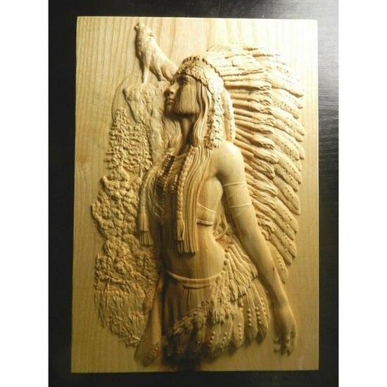 Carved Wooden Plaque, Native American Chieftain