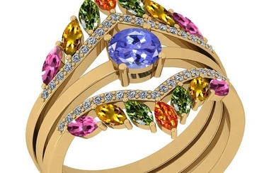 Certified 2.09 Ctw I2/I3 Multi Sapphire, tanzanite And Diamond 10K Yellow Gold Band Ring
