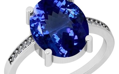 Certified 4.71 Ctw VS/SI1 Tanzanite and Diamond 14K White Gold Vintage Style Ring