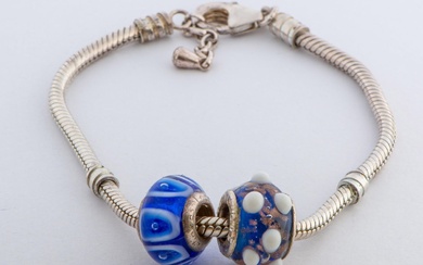 Charm Company/Lovelinks Bracelet With 2 Glass and Silver Charms,...