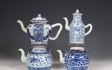 China, a collection of blue and white porcelain teapots, 19th-20th century