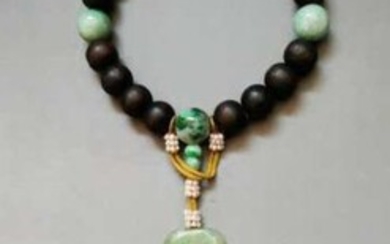 Chinese 18 Chengxiang Wood Beads Bracelet w Jadeit