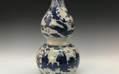 Chinese Blue-White Double-Goured Bottle Vase