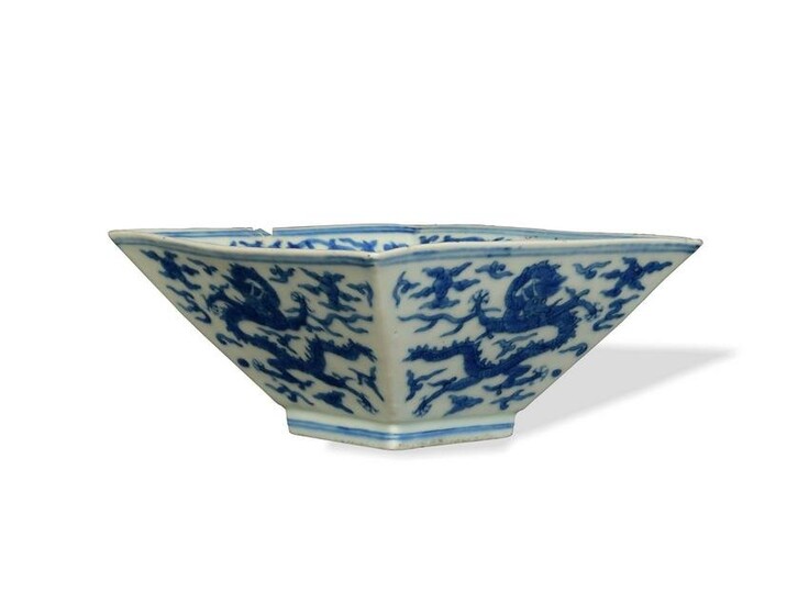 Chinese Blue and White Dragon Bowl, Qing