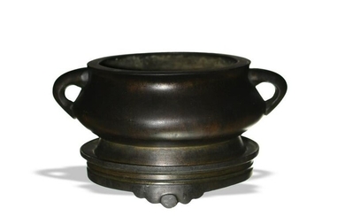 Chinese Bronze Censer with Original Stand, Early 19th