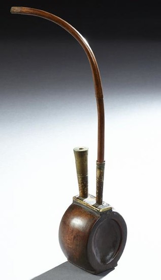 Chinese Carved Wooden and Brass Smoking Pipe, 20th c.