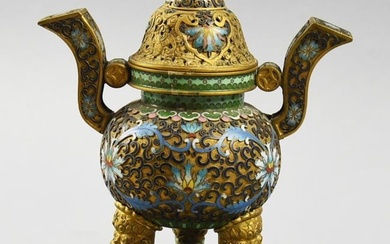 Chinese Champleve Cloisonne Foo Lion Censer