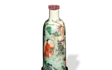 Chinese Famille Rose Snuff Bottle with Stand, Jiaqing